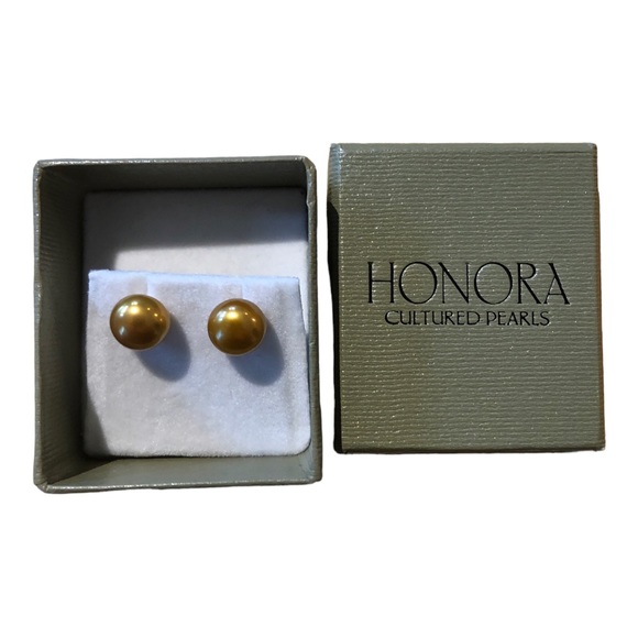 Honora Golden Cultured Pearl Sterling Silver Stud Earrings - Picture 1 of 5